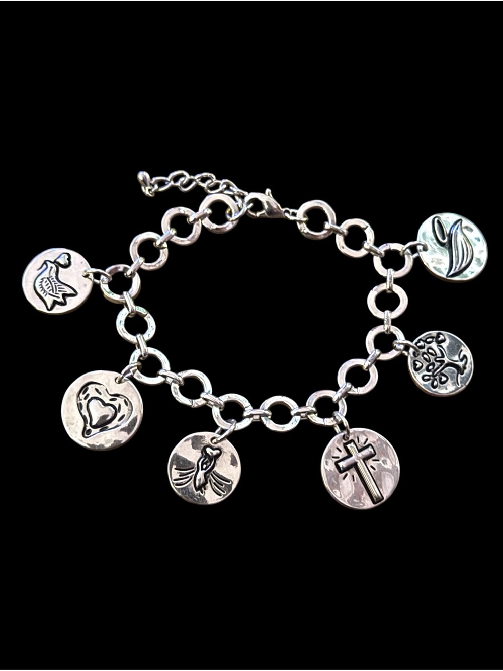 Silver tone inspirational charm bracelet